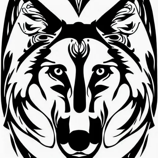 Prompt: tattoo stencil. black and white vector, wolf