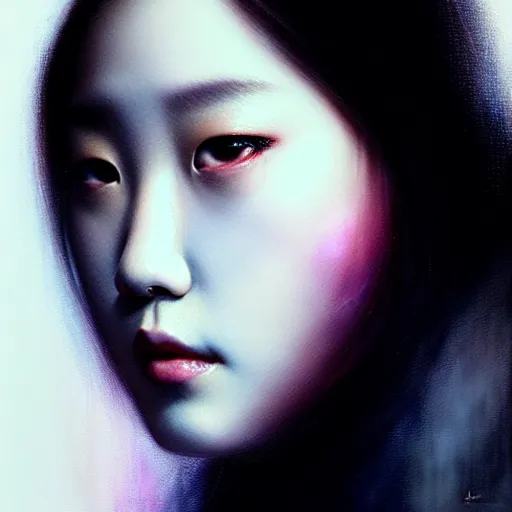 Prompt: roseanne park of blackpink, hyperrealistic portrait, bladerunner street, by karol bak and agnes cecile, fantasy art, photo realistic, dynamic lighting, artstation, poster, volumetric lighting, very detailed face, intricate complexity, rule of thirds, 8 k, award winning