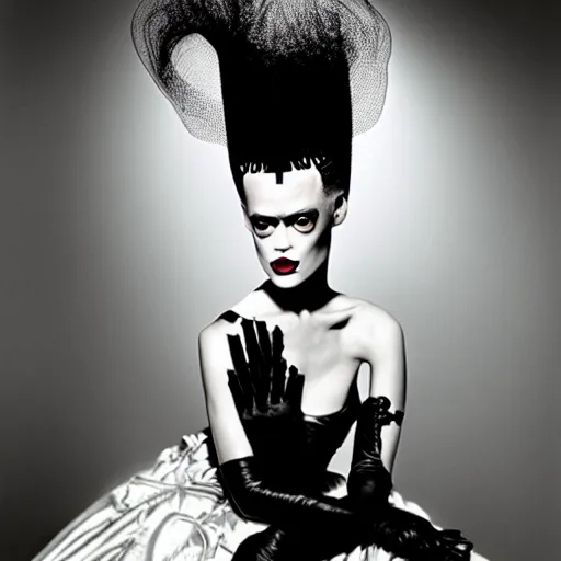 Image similar to bride of frankenstein, steven meisel photography