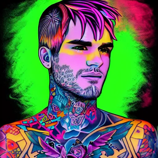 Image similar to lil peep tattoos neon colors trending on artstation, digital illustration