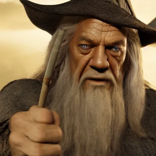 Image similar to film still of gandalf starring as the hulk, high detail shot, smoking, render, cgsociety, photorealism