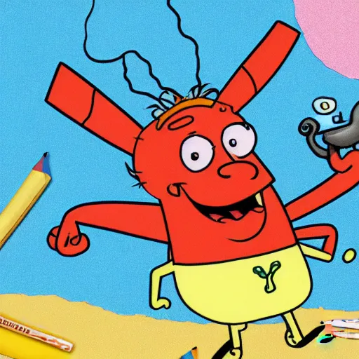 Image similar to colored child's drawing of mr krabs from spongebob smoking weed, insanely detailed
