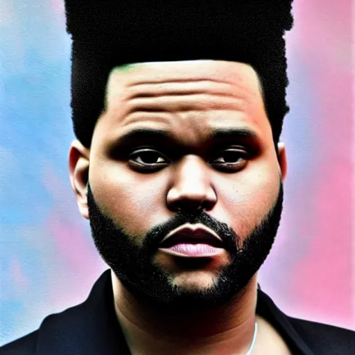 Prompt: The Weeknd photographed in a paparazzi style shot, in the style of Claude Monet