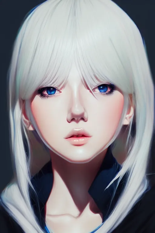 Prompt: portrait Anime girl, cute-fine-face, white-hair pretty face, realistic shaded Perfect face, fine details. Anime. realistic shaded lighting by (((Ilya Kuvshinov)))