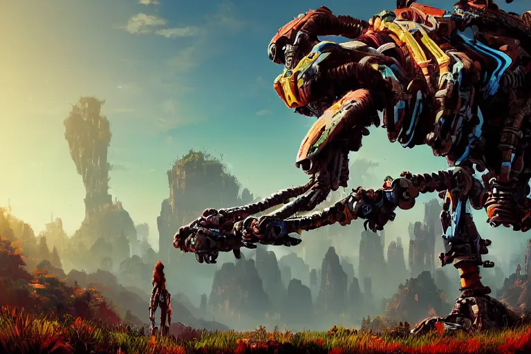 Image similar to tallneck machine mecanical creature robot of horizon forbidden west horizon zero dawn bioluminiscence global illumination ray tracing hdr fanart arstation by ian pesty and alena aenami artworks in 4 k