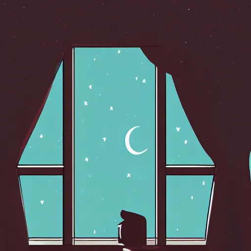 Prompt: a man who is depressed looking out his window into the night sky, digital painting