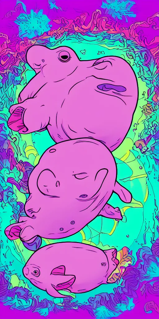 Image similar to vaporwave blobfish with psychedelic background