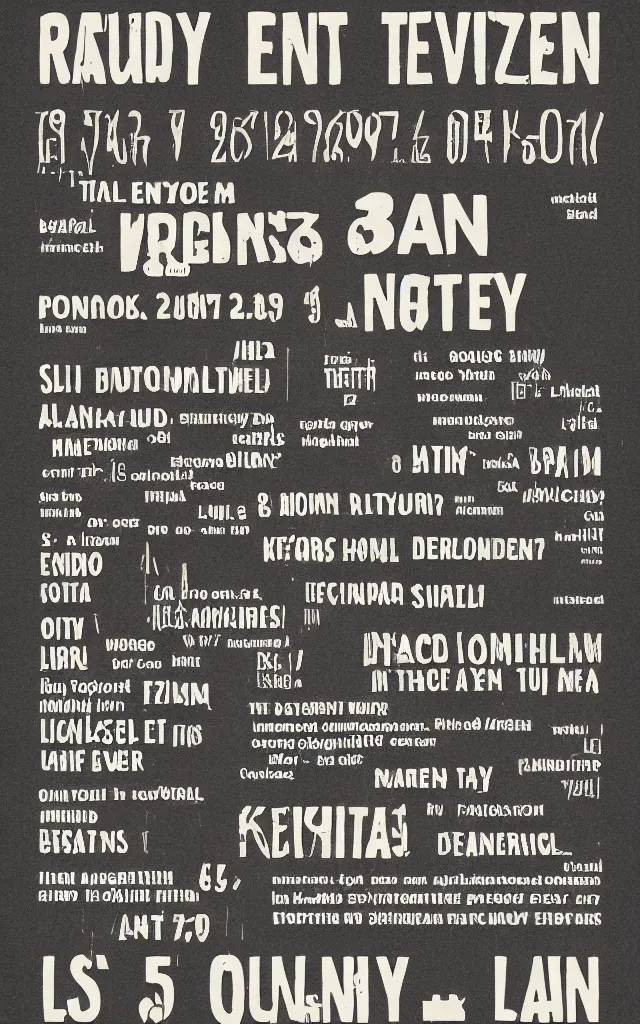 Image similar to event poster, random english words, bold typography and bauhaus graphics