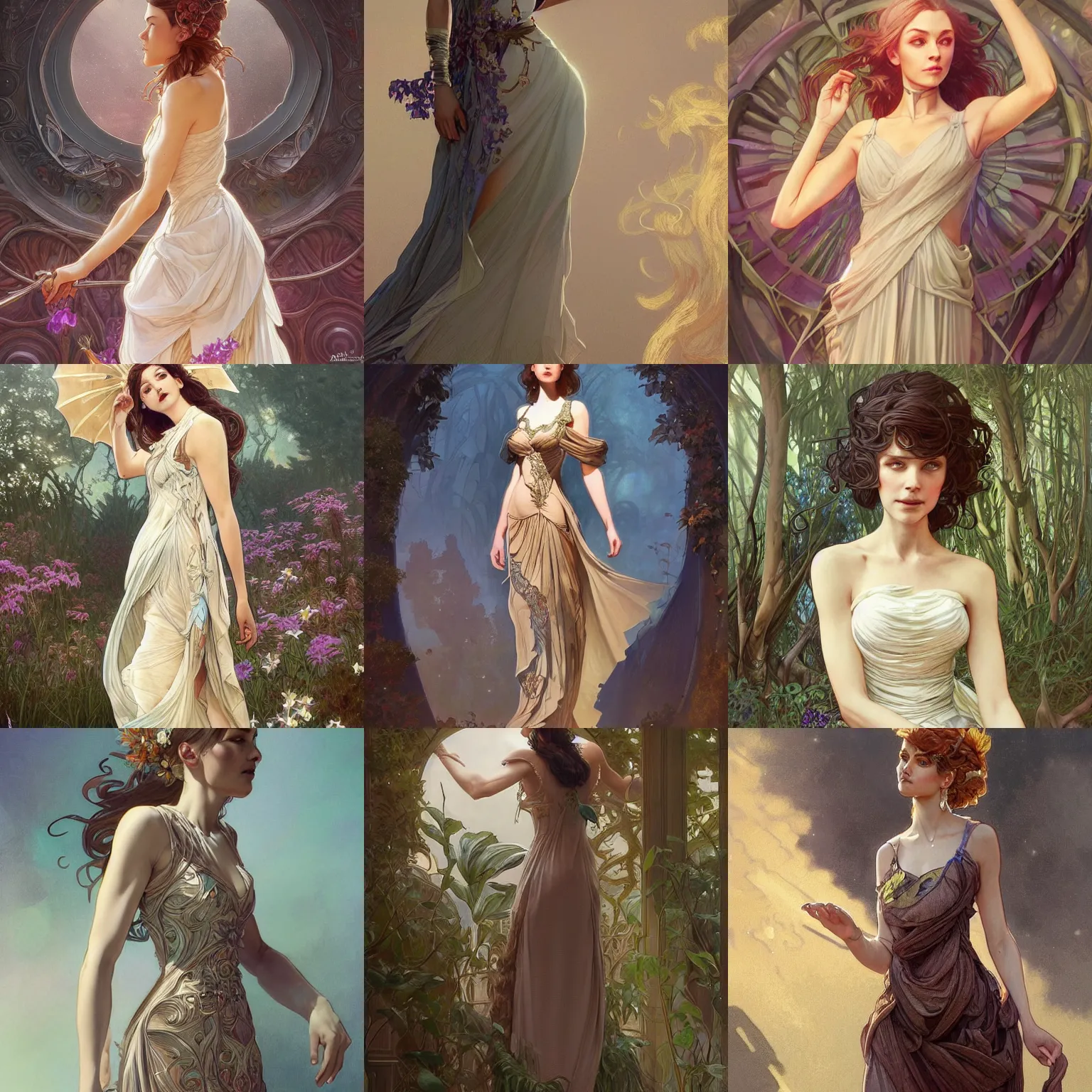 Prompt: an androgynous sundress for a fantasy gala, intricate, elegant, highly detailed, digital painting, artstation, concept art, smooth, sharp focus, illustration, art by artgerm and greg rutkowski and alphonse mucha