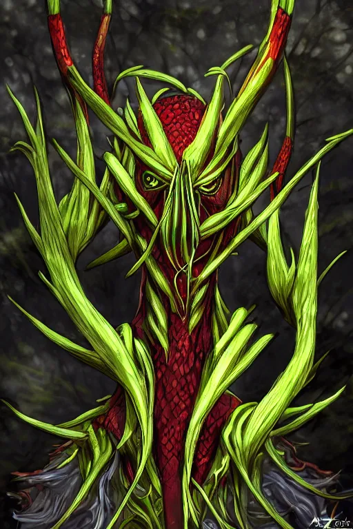 Image similar to a humanoid sarracenia monster, highly detailed, digital art, sharp focus, trending on art station, plant, anime art style