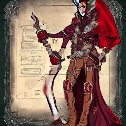 Image similar to Dungeons and Dragons character art for a female tiefling with red skin, horns, and a black cloak