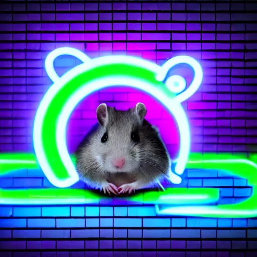 Image similar to cyberpunk hamster made of glowing rainbow neon lights, 8 k, hd, logo