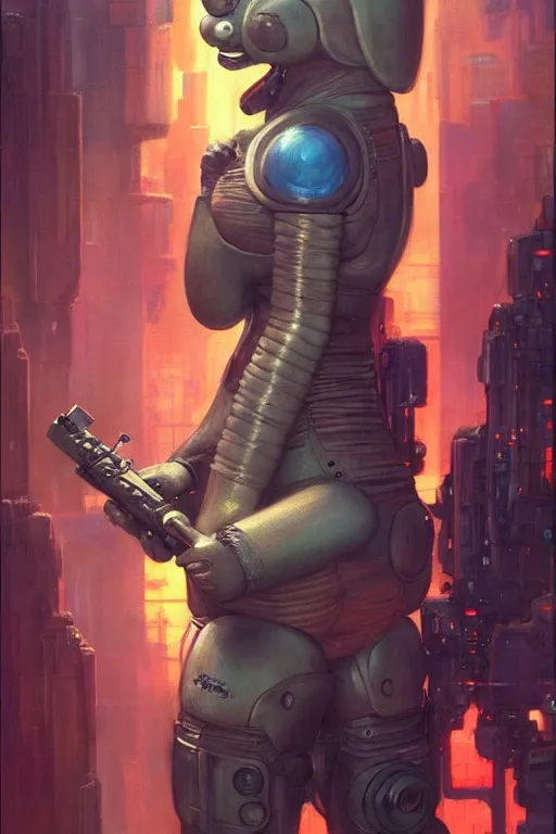 Image similar to cyberpunk peppa pig, character design, painting by gaston bussiere, katsuya terada, frank frazetta, tom of finland, trending on artstation