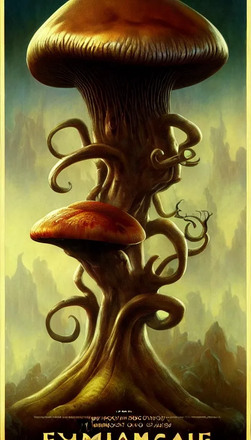 Image similar to exquisite imaginative imposing weird creature movie poster art humanoid hype realistic mushroom movie art by : : weta studio tom bagshaw james jean frank frazetta