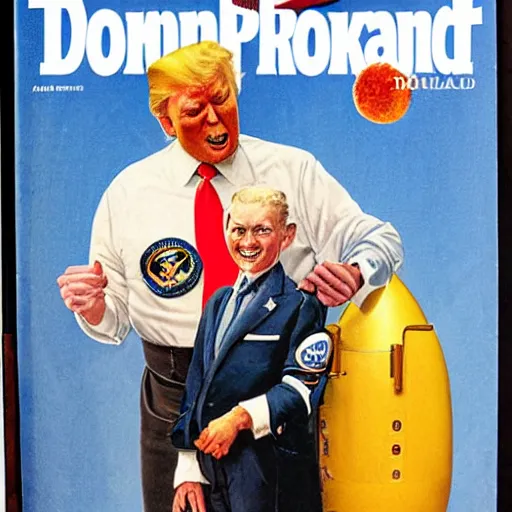 Image similar to old magazine cover with donald trump astronaut hero by norman rockwell