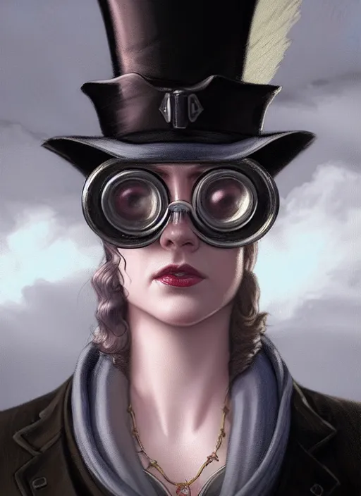 Prompt: highly detailed closeup portrait of jill the ripper wearing goggles and a top hat, stephen bliss, unreal engine, greg rutkowski, ilya kuvshinov, ross draws, tom bagshaw, tom whalen, alphonse mucha, nicoletta ceccoli, mark ryden, earl norem, global illumination, god rays, detailed and intricate environment