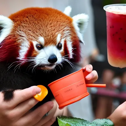 Image similar to Red Panda drinks Bubble Tea