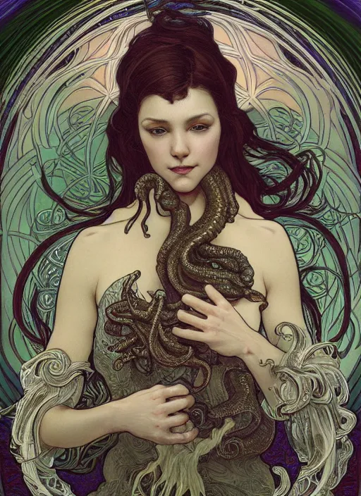 Image similar to Cthulhu, fantasy, intricate, elegant, highly detailed, digital painting, 4k, HDR, concept art, smooth, sharp focus, illustration, art by alphonse mucha,artgerm, H R Giger