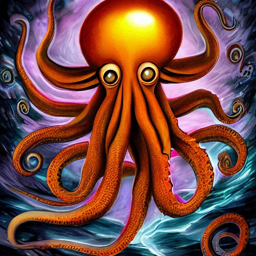 Image similar to octopus taking over the planet, earth cataclysm, digital painting, deviant art, complex details