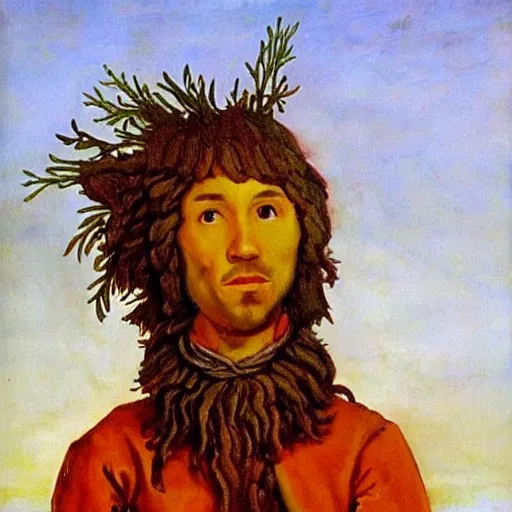 Prompt: carrot man portrait, baroque painting, head is a carrot, smug face