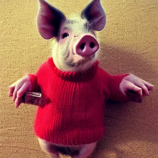 Image similar to “ a pig in a red sweater ”