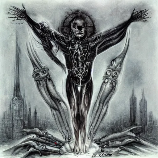 Image similar to evocation of putin who is the antichrist by giger