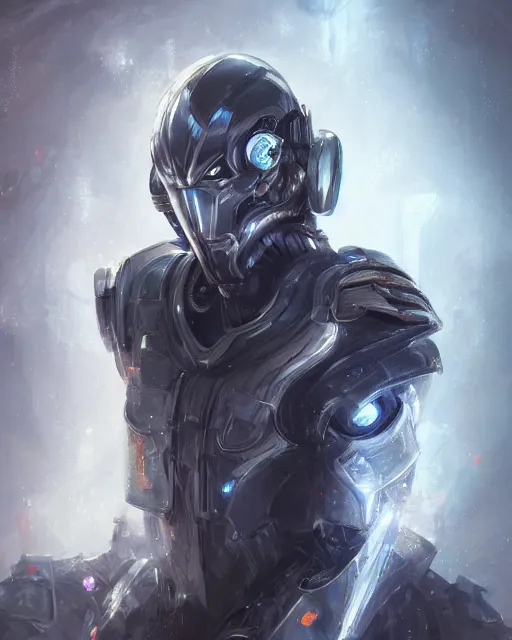 Image similar to portrait of handsome guy in cyber armor, dreamy and ethereal, expressive pose, bule eyes, exciting expression, fantasy, intricate, elegant, many lightning, cold color, highly detailed, digital painting, artstation, concept art, cyberpunk wearing, smooth, sharp focus, led, illustration.