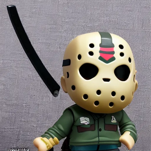 Image similar to high quality portrait flat matte painting of jason voorhees in the style of nendoroid, from friday the 1 3 th, flat anime style, thick painting, medium close - up