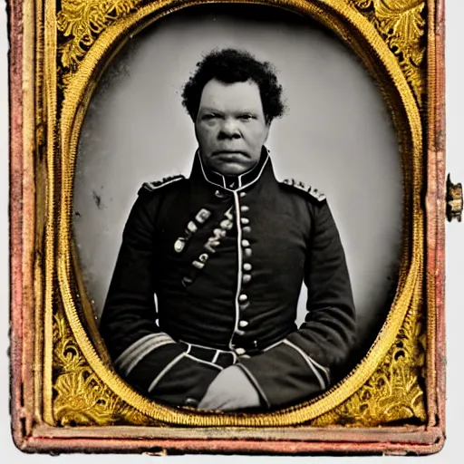 Image similar to A daguerreotype of Craig Charles dressed in 19th century military uniform, regal, refined, highly detailed