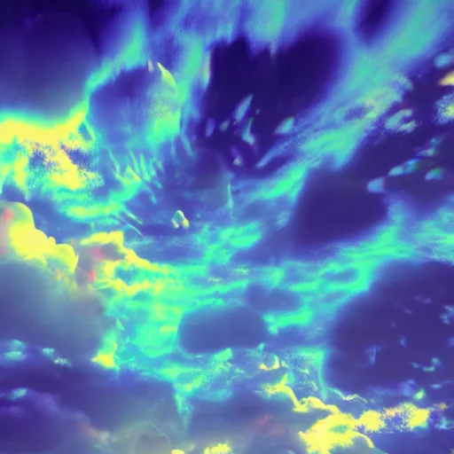 Image similar to psychedelic clouds, god rays, volumetric lighting