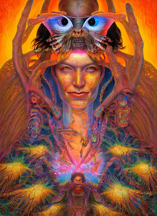 Prompt: portrait ultra dimensional cult woman shaman, enlightenment tripping on dmt, psychedelic experience, ascending through the fifth dimension moving at the speed of light and sitting still, portal, ultra high definition, unreal engine 5, hyperrealism, masterpiece composition, by todd schorr, casey weldon, barclay shaw