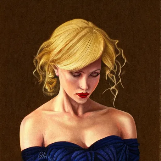 Image similar to portrait of a blonde femme fatale, highly detailed, by Glen Orbik, - H 896