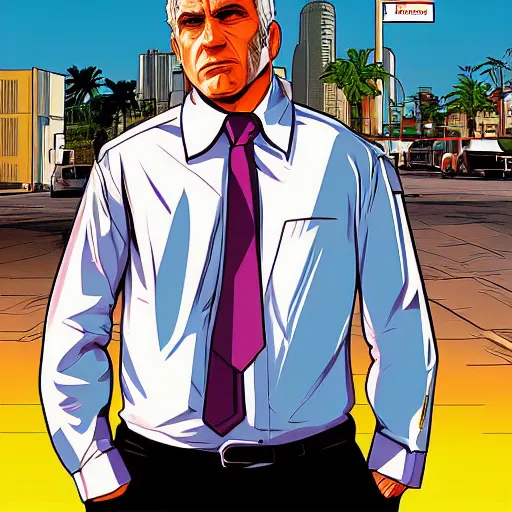 Prompt: yair lapid as a GTA v character. GTA v loading screen illustration by martin ansin, matt bors