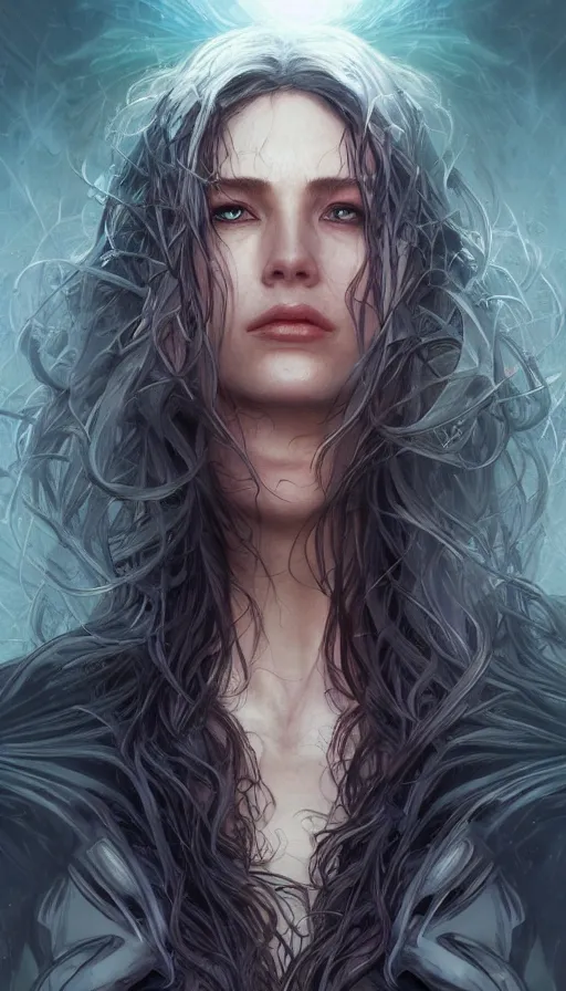 Image similar to furious gorgeous woman, lord of the rings, cyberpunk, posessed, matrix, fibonacci, sweat drops, insane, intricate, highly detailed, digital painting, artstation, concept art, smooth, sharp focus, illustration, Unreal Engine 5, 8K, art by artgerm and greg rutkowski and alphonse mucha