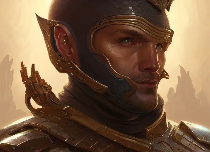Prompt: portrait of a bonus head software man superhero man, d & d, armour! fantasy, intricate, elegant, highly detailed, digital painting, artstation, concept art, smooth, sharp focus, illustration, art by artgerm and greg rutkowski and alphonse mucha