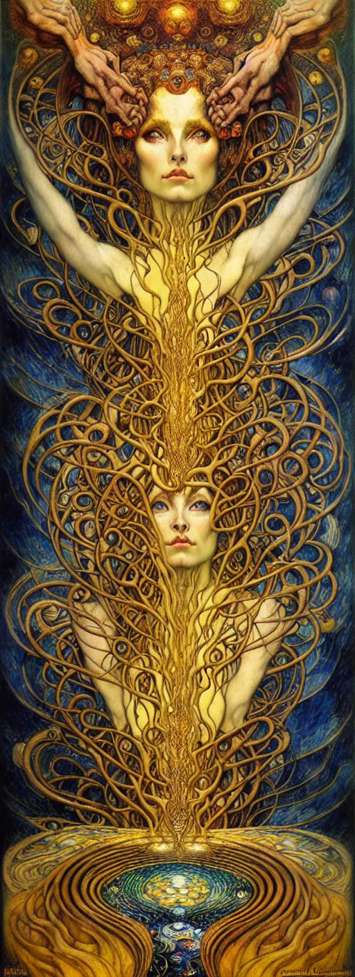 Image similar to Divine Chaos Engine by Karol Bak, Jean Delville, William Blake, Gustav Klimt, and Vincent Van Gogh, symbolist, visionary