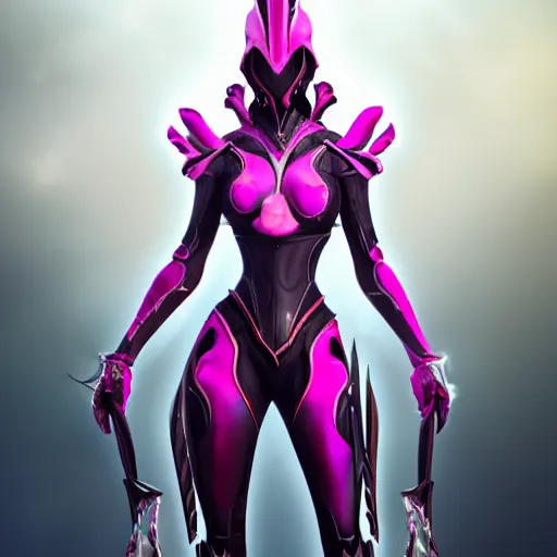 Image similar to highly detailed exquisite fanart, ant pov, of a beautiful female warframe, standing elegantly, shining reflective off-white plated armor, slick elegant design, bright Fuchsia skin, sharp claws, close full body shot, epic cinematic shot, realistic, professional digital art, high end digital art, DeviantArt, artstation, Furaffinity, 8k HD render, epic lighting, depth of field