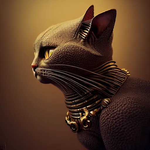 Image similar to cat creature, studio : : by michal karcz, daniel merriam, victo ngai and guillermo del toro : : ornate, dynamic, particulate, intricate, elegant, highly detailed, centered, artstation, smooth, sharp focus, octane render, 3 d