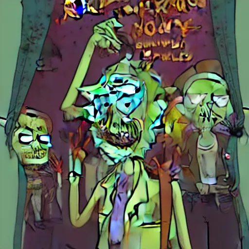 Prompt: zombie in the style of rick and morty