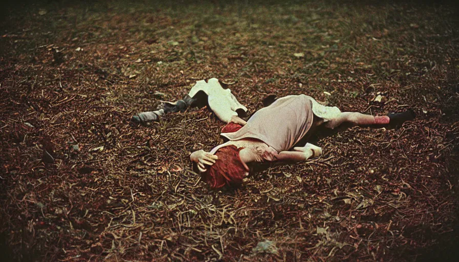 Image similar to 7 0 s film still from a horror movie about a person crawling out of a grave, kodachrome, cinecolor, cinestill, film grain, film texture, retro, cinematic, high resolution, photorealism,