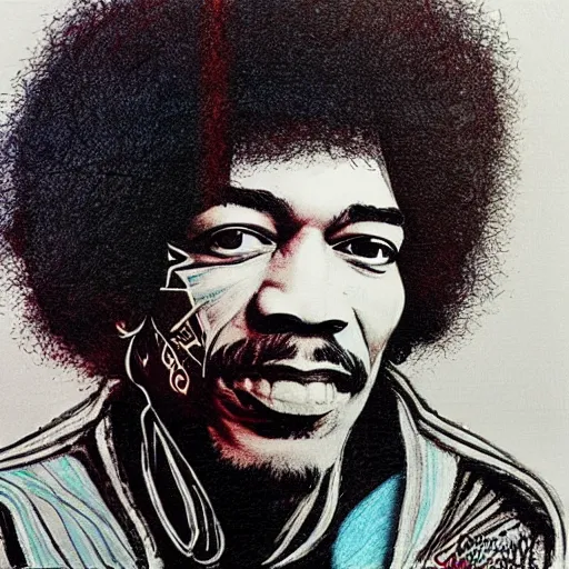 Prompt: jimi hendrix, artistic, abstract, sketch, 8 k, high detail,