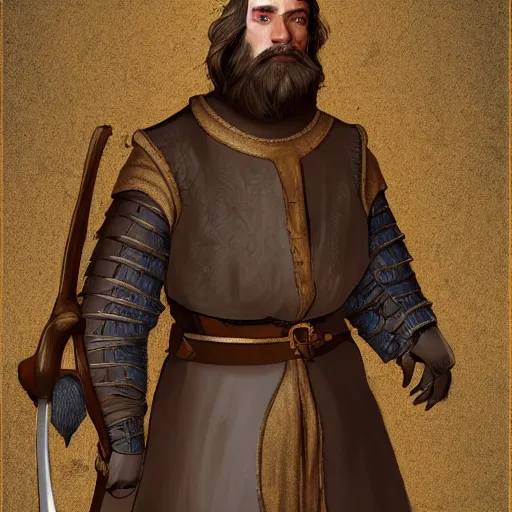 Image similar to 5 0 years old man, stonky : : brown hair, stubble beard : : decorated medieval clothing : : high detail, digital art, rpg, concept art, illustration