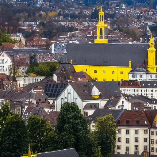 Image similar to a large yellow building with a steeple on top of it, on a hill, a flemish baroque by karl stauffer - bern, unsplash, heidelberg school, panorama, wimmelbilder, nikon d 7 5 0