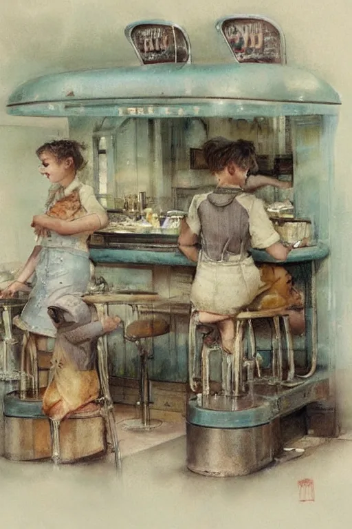 Image similar to ( ( ( ( ( 1 9 5 0 s diner. muted colors. ) ) ) ) ) by jean - baptiste monge!!!!!!!!!!!!!!!!!!!!!!!!!!!