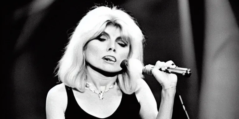 Image similar to Photorealistic Cinematography of Debbie Harry hosting The Muppet show in 1981