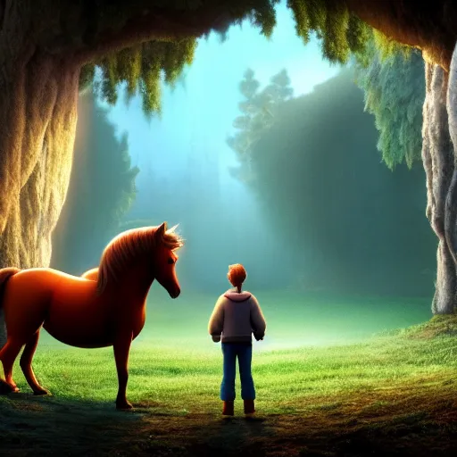 Prompt: the horse and his boy, narnia, pixar, disney, volumetric, crisp, 4 k