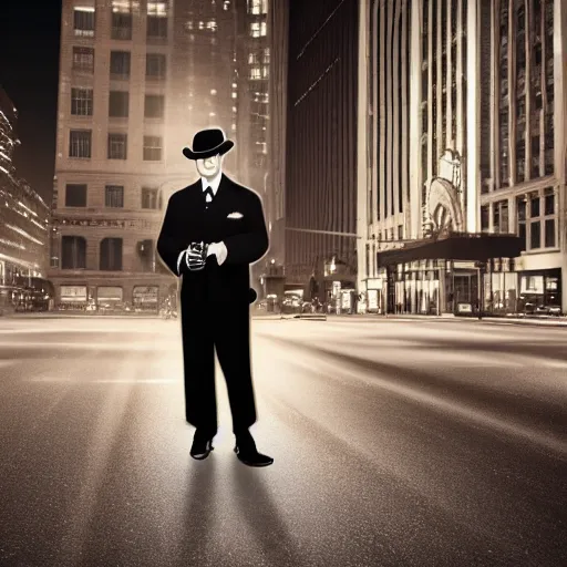 Prompt: a picture of a man with the face of a brown llama, wearing a 1 9 4 0's noire detective outfit, standing in the streets of chicago at night, 4 k octane render highly realistic photograph