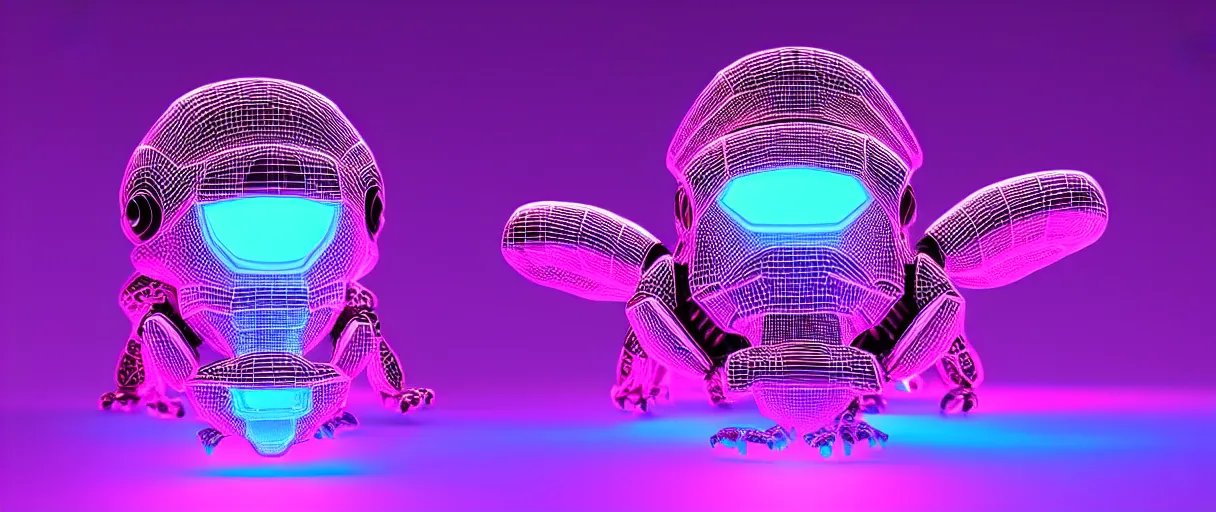 Image similar to hyperrealistic 3d render glowing holographic cyborg scarab! jeweled gorgeous! dramatic purple neon lighting vray high quality low angle hd 8k sharp shallow depth of field