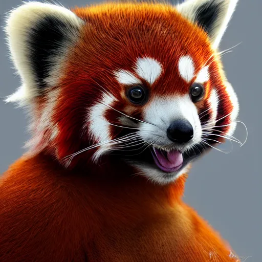 Image similar to portrait of an antrophomorphised red panda girl, digital art, highly detailed, award winning, concept art, intricate, sharp focus, Trending on Artstation HQ, unreal engine 5, 4K UHD image