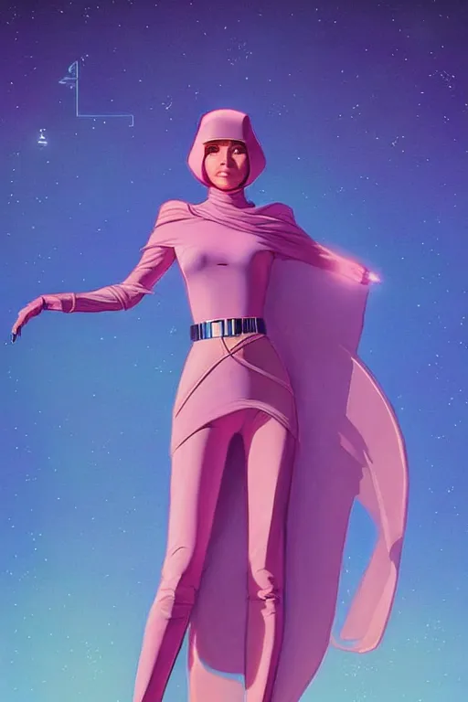 Image similar to 🧕🏽🛸, 8 0 s art deco, artstation, moebius + artgerm, hd,